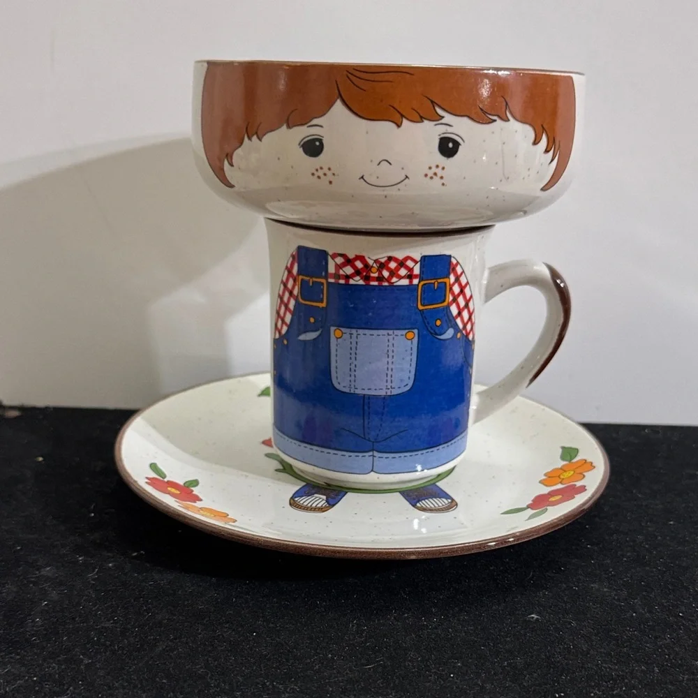 Vintage 1970’s Fred Roberts Farmer Boy Cereal Soup Bowl, Mug & Plate 